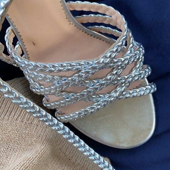 J.Crew / metallic braided Leather Silver Sandals heels 8 - Picture 5 of 5